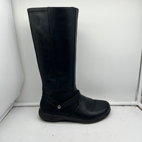 ABEO Boots Womens 7 Elena Tall Leather Black Side Zip - Picture 1 of 9